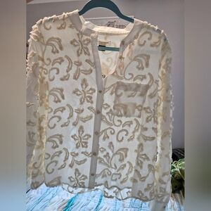 Anthropologie White and Blue Blouse